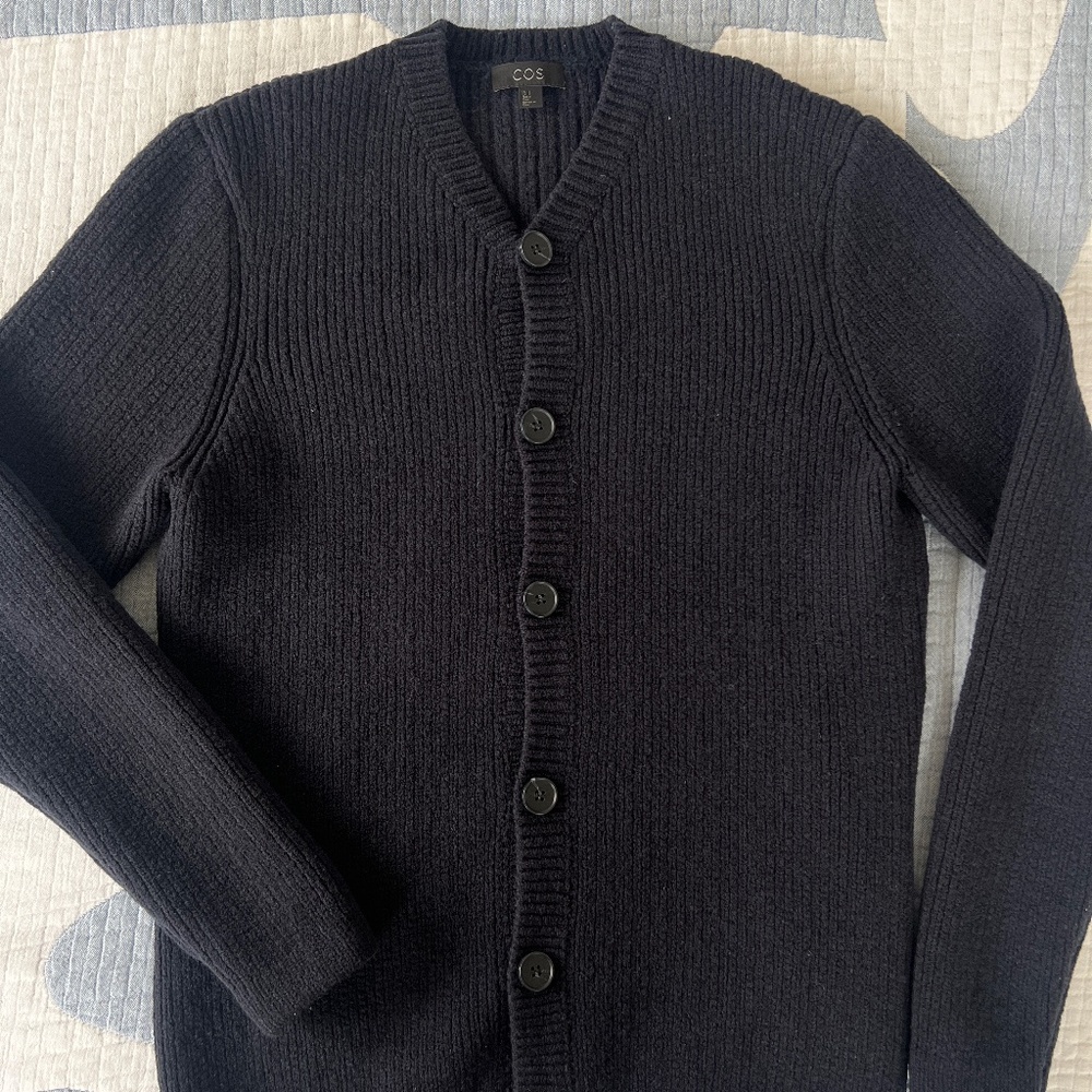 COS V Neck Cardigan Sweater - Navy Blue - Small
